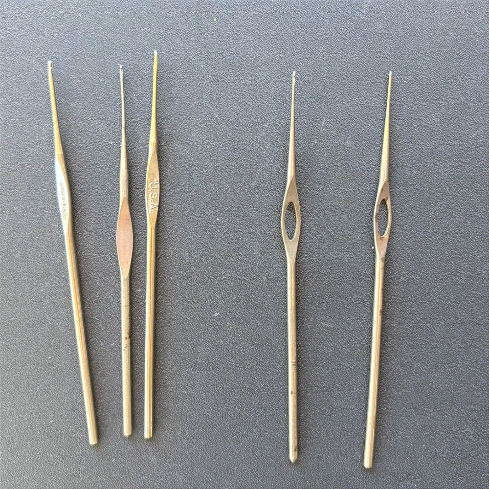 Vintage  Steel Crochet Hooks (3) and (2) Lace Bodkins